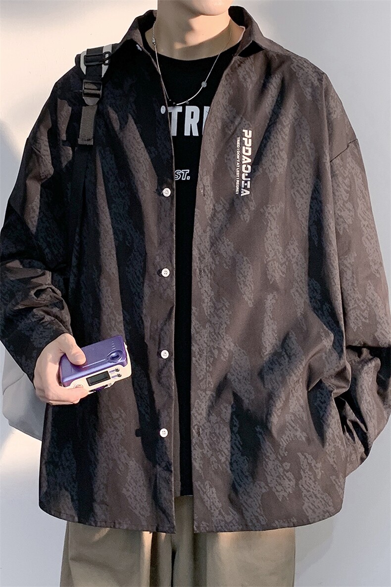 2025春款高级暗纹印花大码潮牌男休闲宽松衬衫外套C3511-P40,男装衬衫,电商A001-1