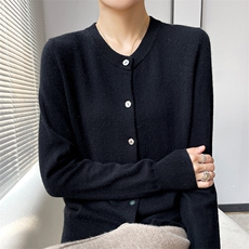 山羊绒24春季新款圆领开衫外套女打底针织上衣外穿宽松羊毛衫，女装羊绒衫，更慕羊绒