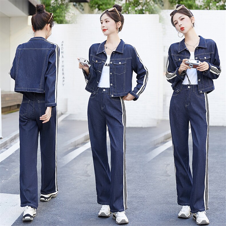 港风复古洋气时尚工装牛仔小外套长裤套装2023春秋季设计感新款女,女装套装/套裙,艾仟回(原伊仟回)