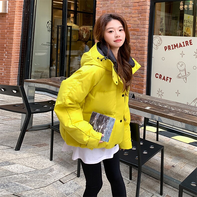 爆款黄色工装羽绒服女短款2024冬季新款时尚加厚白鸭绒冲锋衣外套,女装羽绒服,2C236
