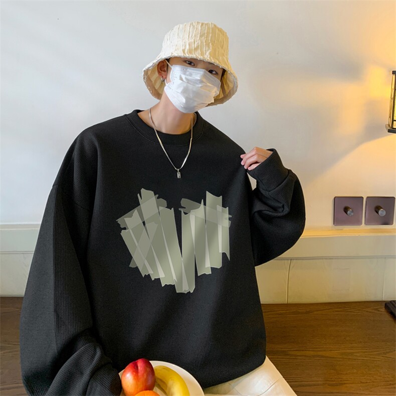 加绒加厚！秋冬圆领华夫格卫衣男长袖t恤男HY57-P30加绒P40,男装卫衣,电商B367