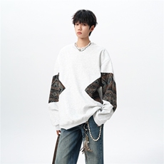 8XL-M春秋季圆领拼接撞色民族风卫衣男新款潮牌上衣服WY005P58，男装民族服装，电商B312