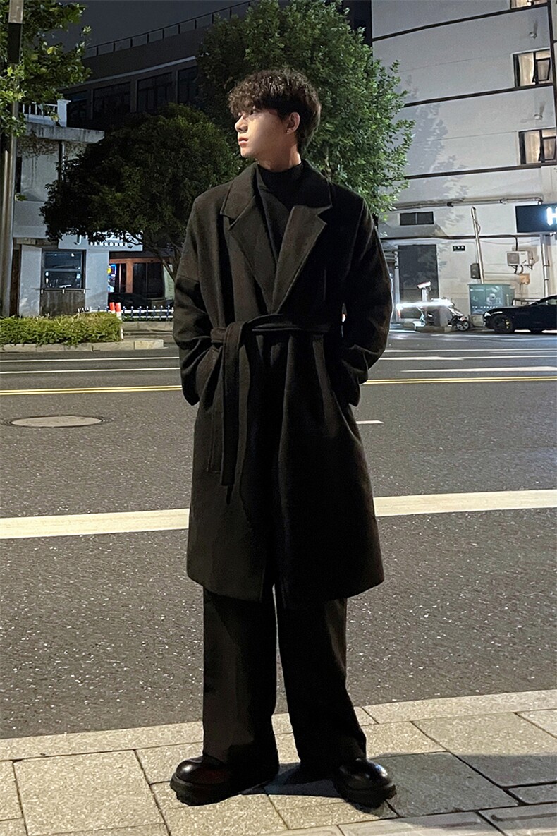 秋冬潮牌毛呢大衣男宽松大码风衣中长款外套MN9568/P100加棉P110,男装风衣,电商B316