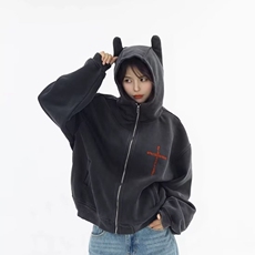 美式慵懒风外套男秋冬季hiphop复古连帽开衫卫衣大码宽松情侣上衣，女装短外套，星座218-8