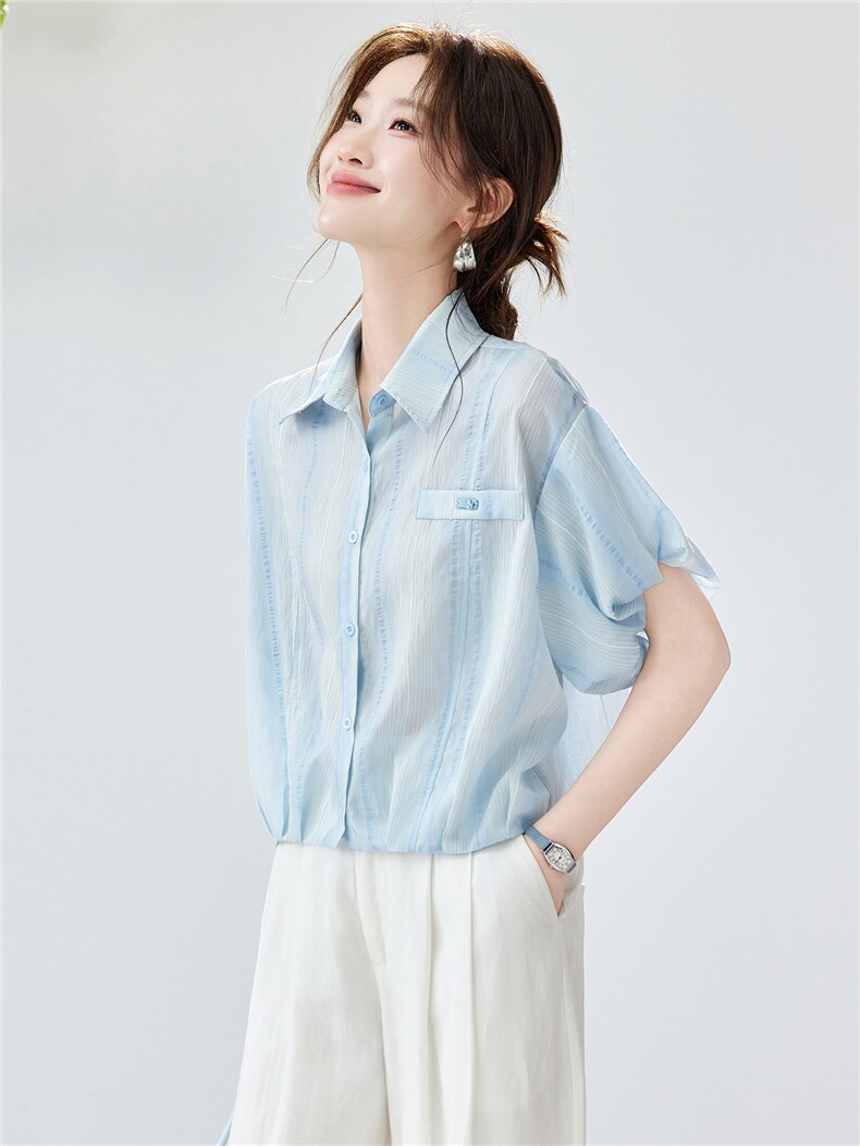 2026年夏季天丝翻领衬衫休闲清凉透气短袖上衣衬衫,女装衬衫,简韵佳