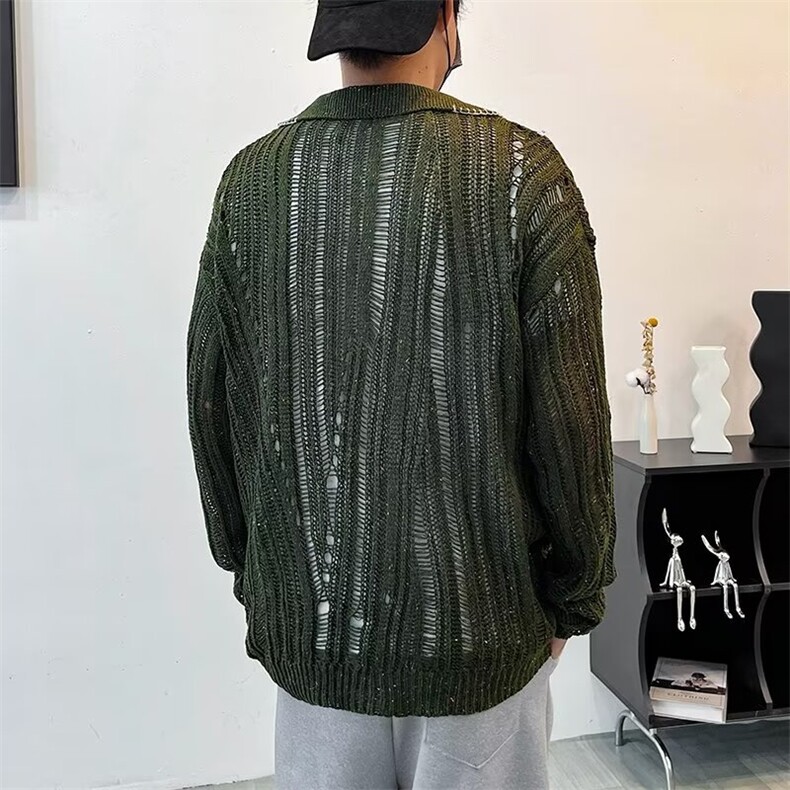 冬季常规休闲圆领青少年慵懒老钱风开衫镂空感针织衫外套潮长袖,男装针织衫/毛衣,星座410-6（原星座1304-1）