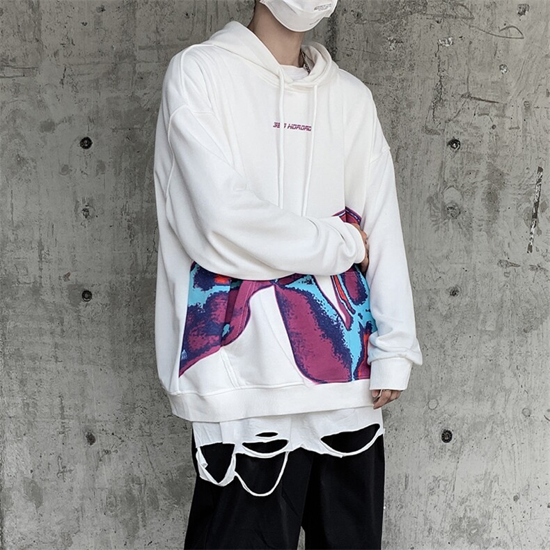 【】A003-HW3125-P58新款炫彩印花连帽卫衣黑衣,男装卫衣,电商A003