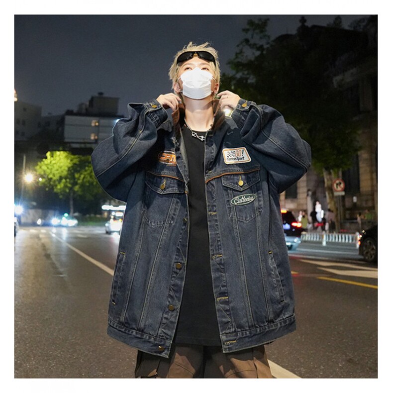 秋季新款美式复古牛仔外套男机车潮牌翻领夹克宽松上衣JK1099-P85,男装夹克,星座1103-3