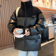 新款PU皮拼接灯芯绒立领棉衣男港风棉服冬季加厚棉袄MY619-P108，男装棉衣，星座505-3