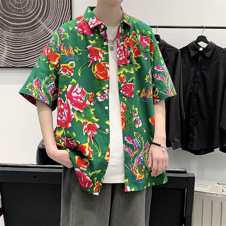 港风大码男休闲东北花衬衣日系宽松衬衫C188特P25,男装衬衫,电商A056