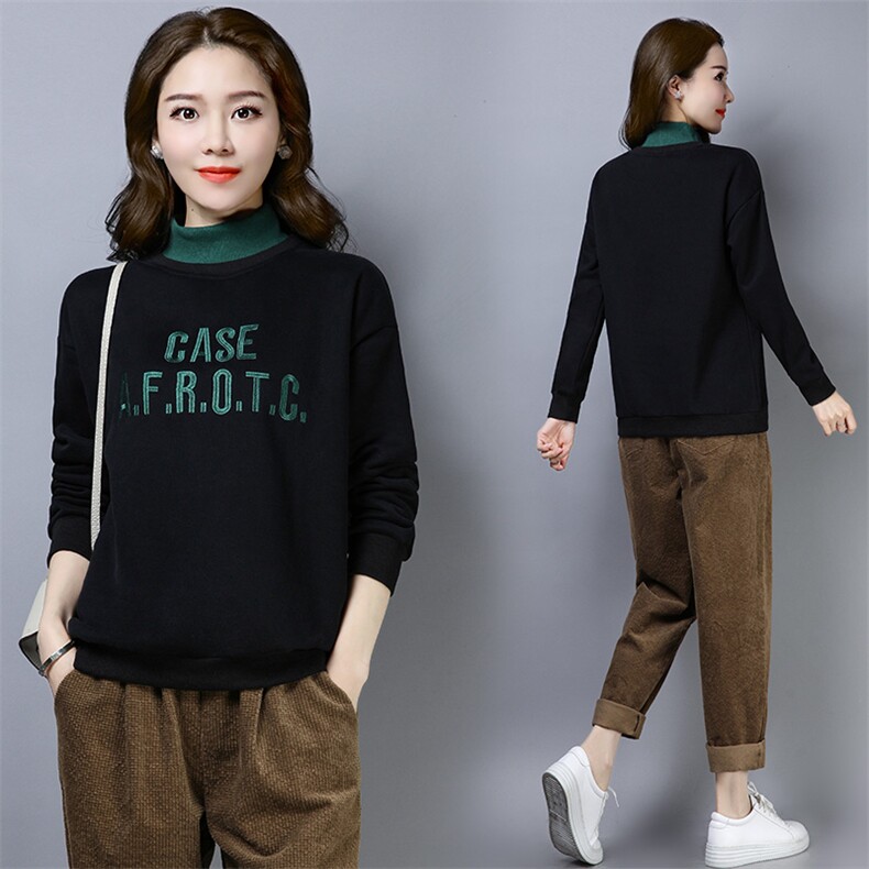 2022年秋季新款加绒加厚卫衣女长袖韩版宽松显瘦上衣服打底衫棉，女装卫衣/绒衫，简韵佳