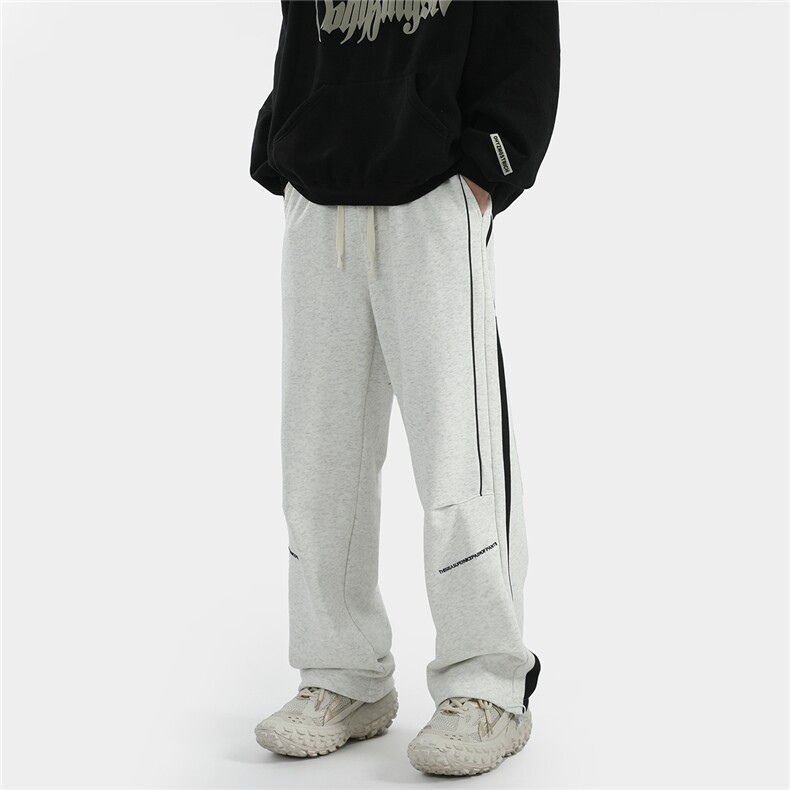 加绒个性潮流抽绳拼接休闲裤针织直筒裤子B336-K509-P65，男装休闲裤，电商B336