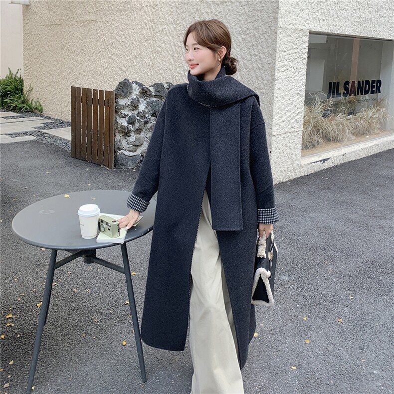 韩版减龄长款双面羊绒大衣女2025年冬季新款显瘦加厚保暖毛呢外套,女装双面呢大衣,蝶眷