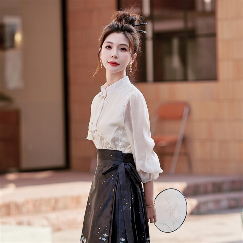 新中式国风刺绣女2025年春季新款气质优雅中式,女装衬衫,采品优优