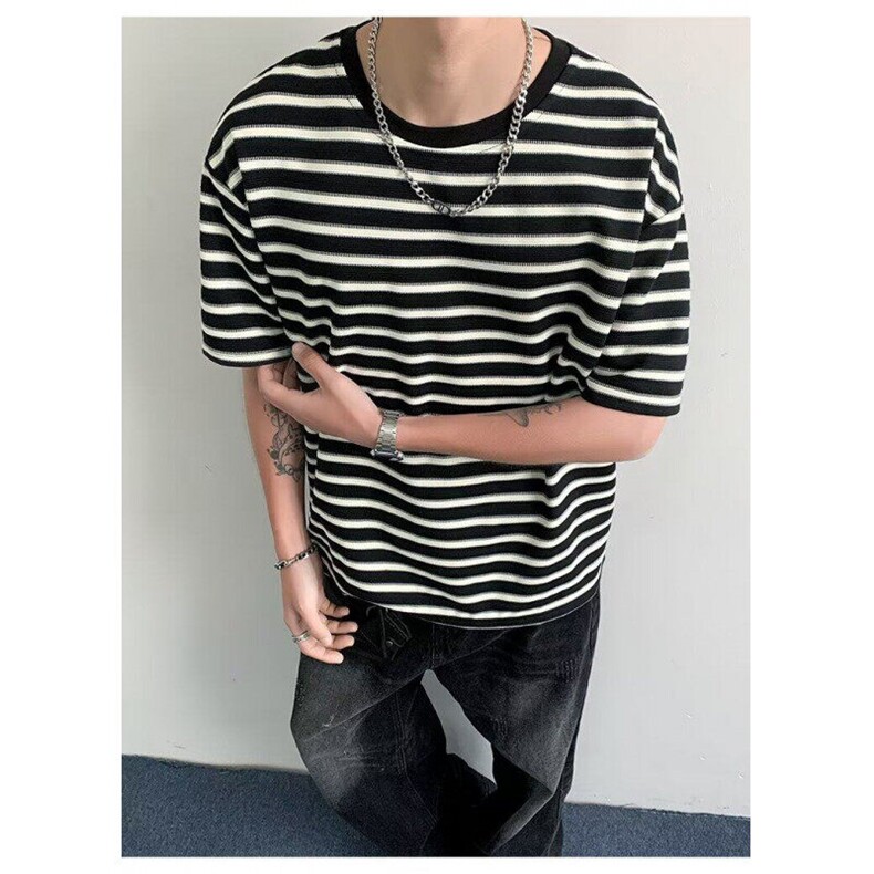 ER0337-P38立体条纹短袖男设计感高级感夏季圆领半袖小众潮牌T恤,男装T恤,电商C233