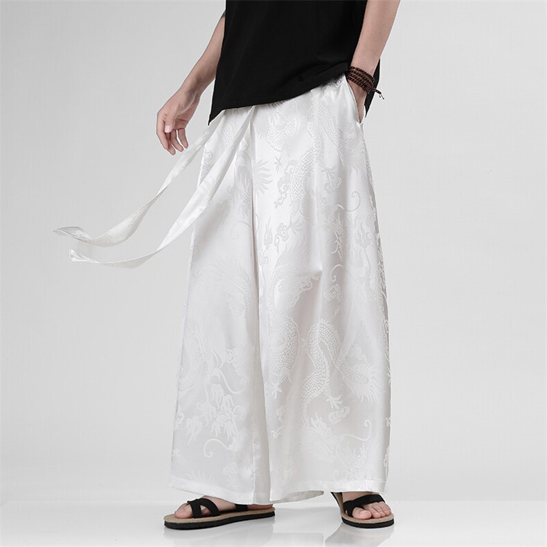 2025新中式马面裤汉服龙纹冰丝阔腿裤电商A057-K375-P55，男装民族服装，电商A057B