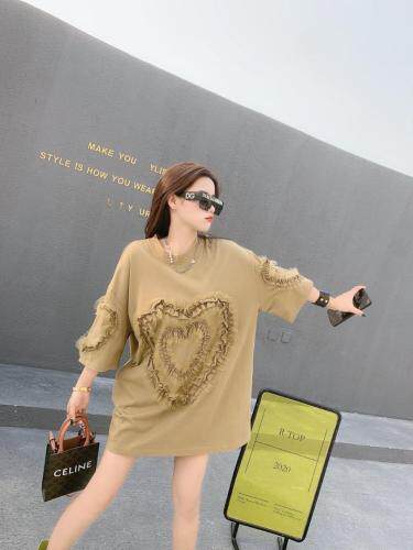 欧洲站～车爱心花边T，白色，黑色，卡其色～均码，女装，LOVELS