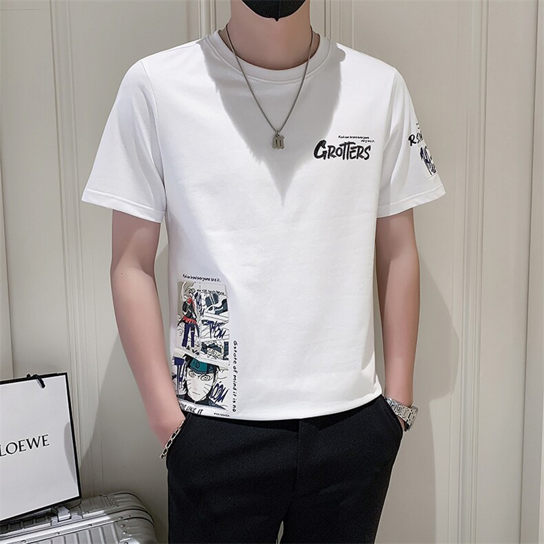 社会小伙2025新款夏季T恤男士短袖潮牌印花A313-1-5809-P4868,男装T恤,电商A313-1