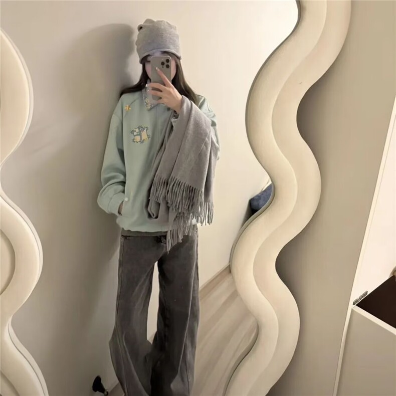 wx101-P70秋季浅蓝色小花刺绣外套女2025新款美式复古百搭,女装短外套,电商B323A