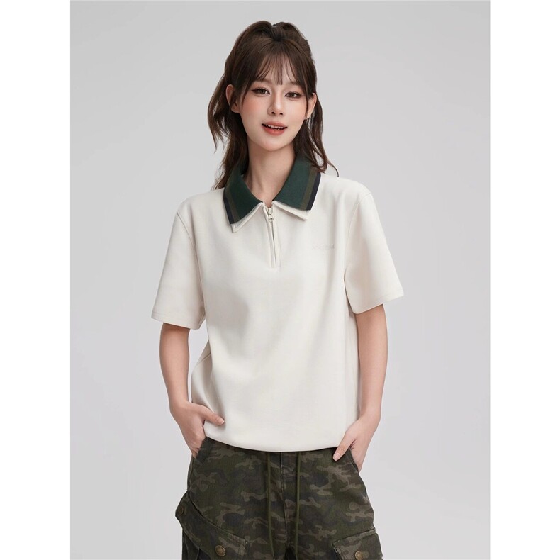网图现货翻领短袖休闲撞色夏季透气舒适短袖中生校服RN748-P45图片