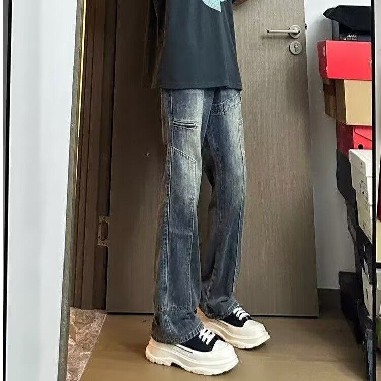 【有货】DT71-P50水洗牛仔裤男简约高级感直筒裤痞帅微喇叭裤,男装牛仔裤,星座603-2