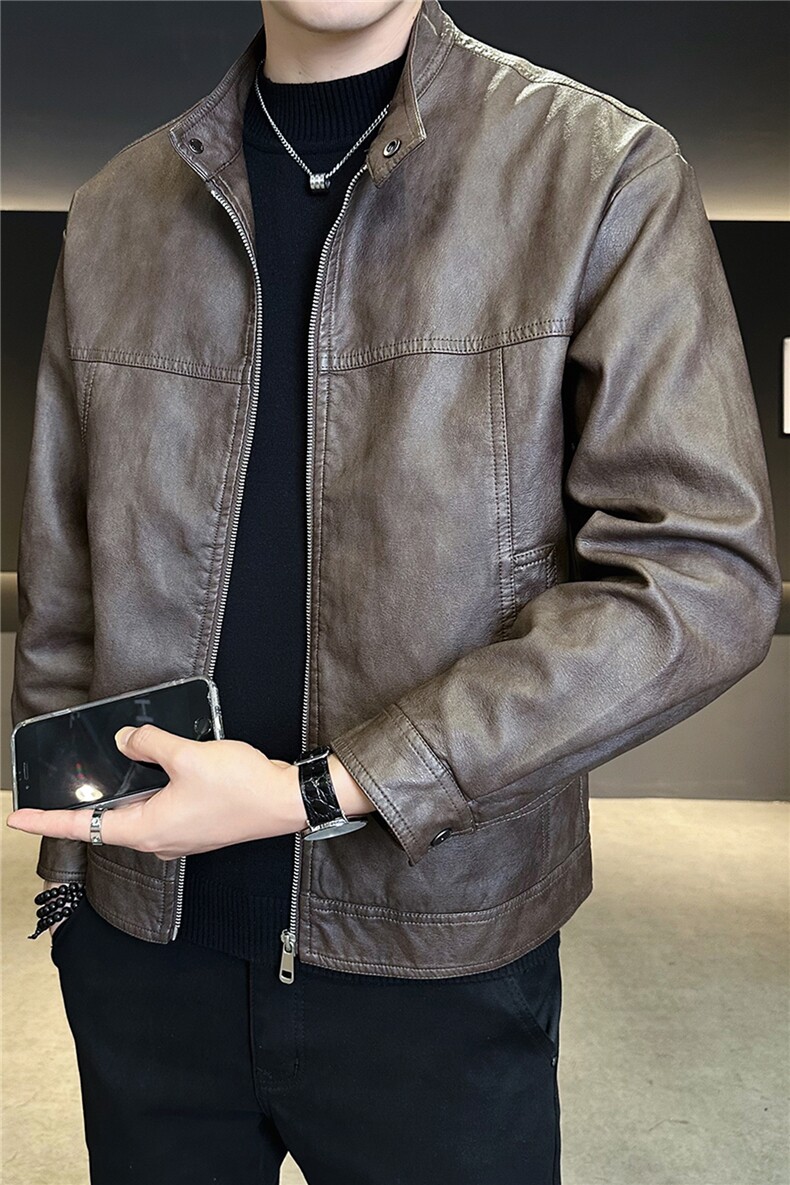 加绒加厚皮衣外套男秋冬季2025新款机车皮夹克A313-25119-P148,男装夹克,电商A313