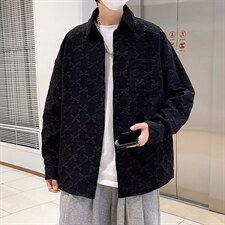 2022韩版秋季发泡印花纯色衬衫男潮流宽松衬衣外套W5254-P38，男装衬衫，星座512-2