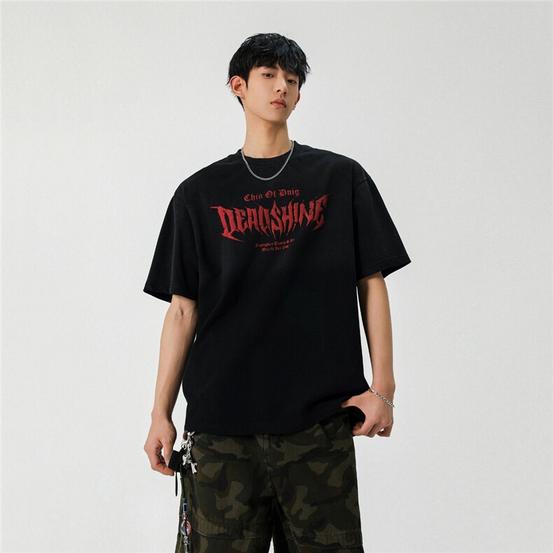 2026新款潮牌短袖宽松韩版字母印花扎染工艺T恤T9015/P5588，男装T恤，星座202