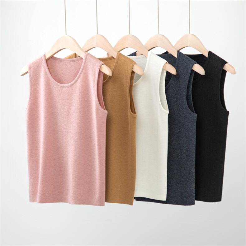 2025春季圆领套头精纺羊毛背心吊带女无袖小衫打底针织体恤衫夏装，女装背心吊带，丹芙娇羊绒