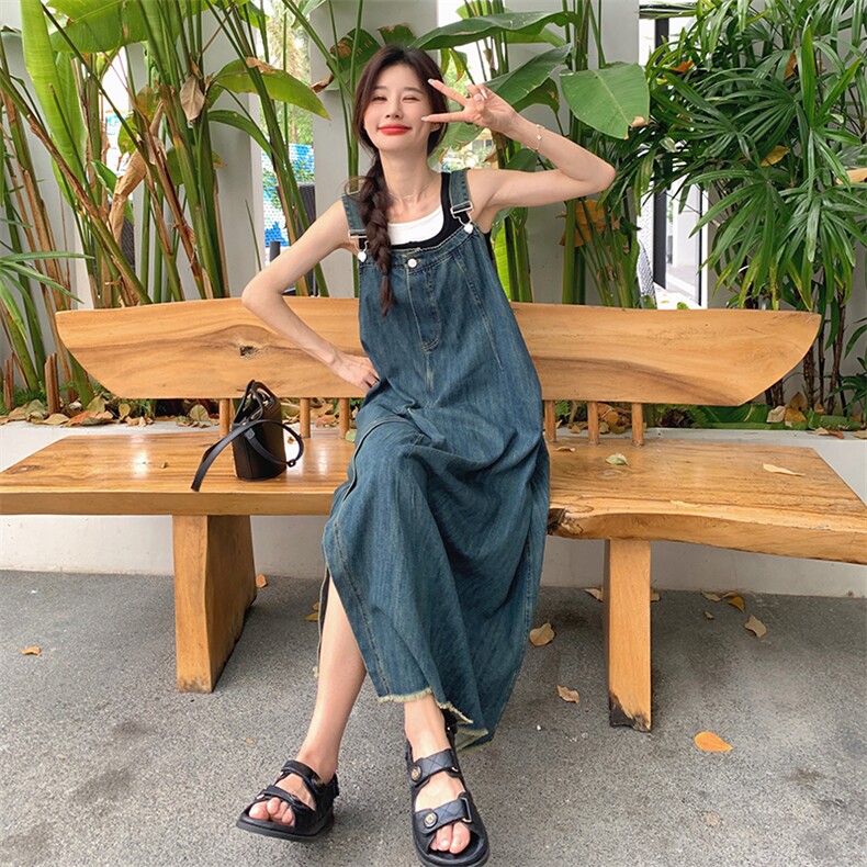 港风ins超火连衣裙女2025夏日新款酷飒拽姐不规则小众牛仔背带裙,女装连衣裙,2C201
