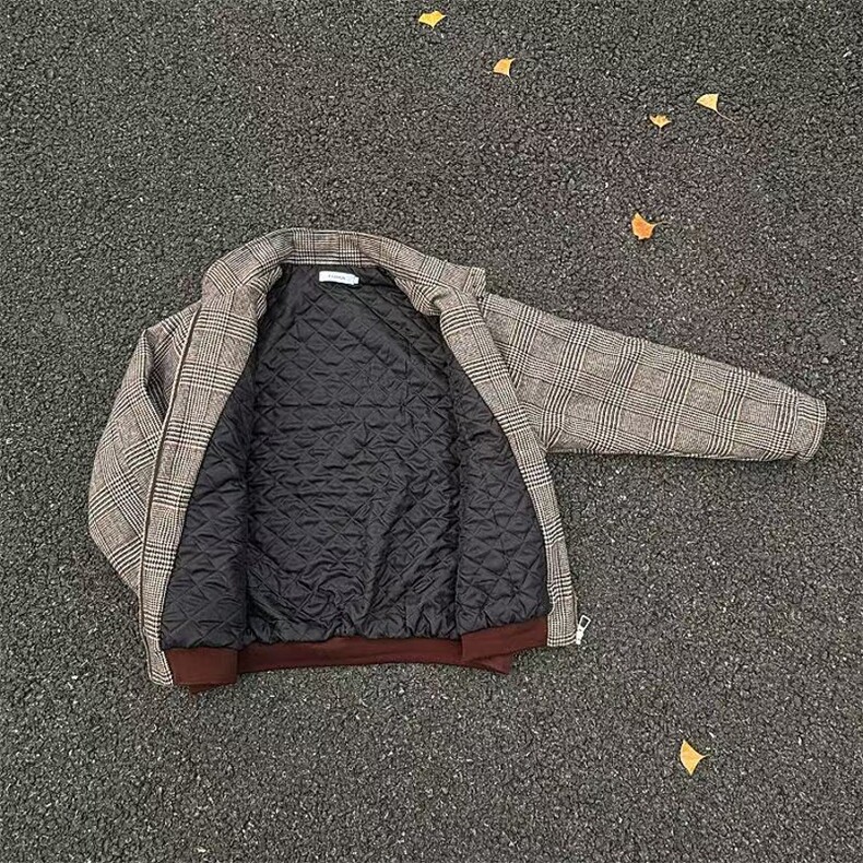 有货~加棉冬季千鸟格加厚保暖立领棉衣棉服JM010常规P95加棉P110图片