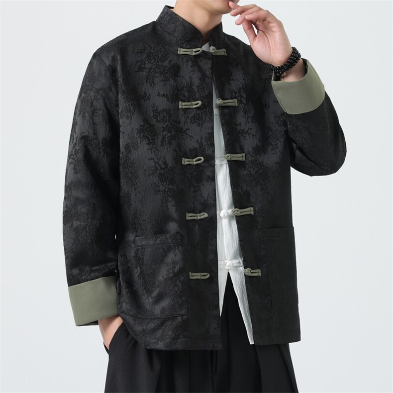 男士外套浮雕梅花夹克盘扣立领唐装风XZ1512-2504单夹克-P80,男装夹克,星座1512