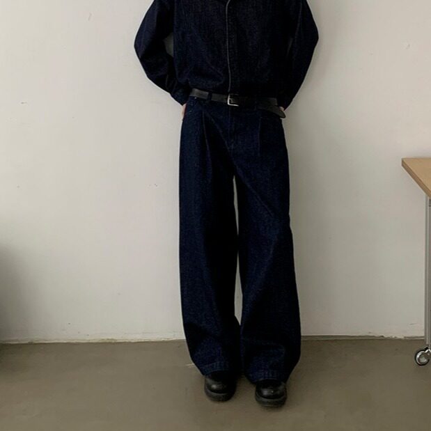 春季美式蓝色牛仔裤2026新款直筒宽松阔腿拖地长裤K70826-P45网图,男装牛仔裤,电商B245