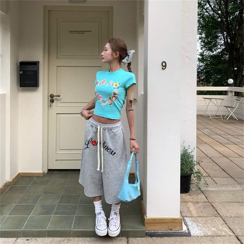 2025夏季美式七分裤男女宽松阔腿直筒短裤潮XA1569-P38,男装牛仔裤,星座208-5