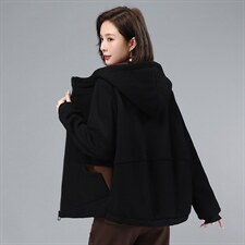 2021年冬季长袖开衫文艺拉链拼接撞色连帽加绒卫衣，女装卫衣/绒衫，叶笙衣