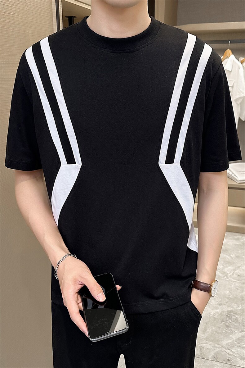 2024夏季新款创意拼接宽松圆领短袖T恤男2310-p68控98,男装T恤,电商D303