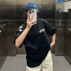 万针全刺绣工艺抖音得物高品质260克重磅纯棉双纱美式高街短袖T恤，男装T恤，电商A486-1