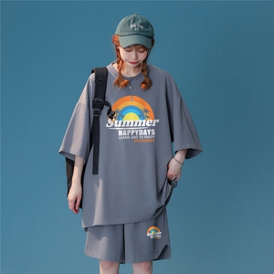 中性风 2023夏季新款冰丝彩虹印花休闲运动套装TZ911 P65---控88图片