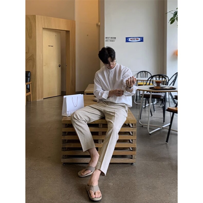 现货~夏季棉麻裤子韩版宽松慵懒百搭西裤休闲九分直筒裤K328-P45,男装西裤,星座1004-3