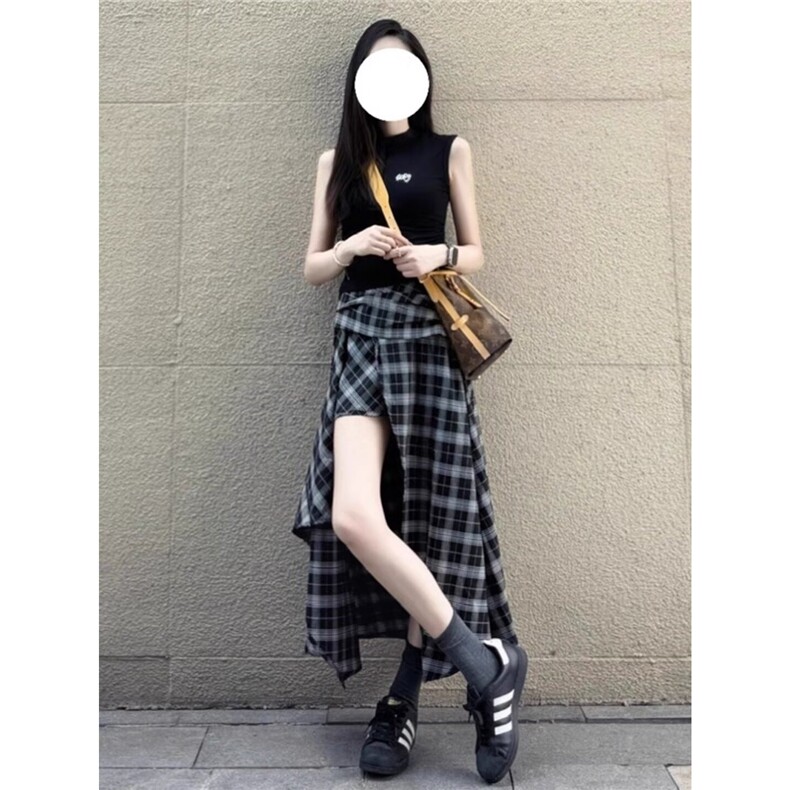 汉服法式不规则黑白格纹半身裙女2025春季新款时尚小个子显瘦裙子,男装牛仔裤,星座1210-1