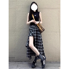 汉服法式不规则黑白格纹半身裙女2025春季新款时尚小个子显瘦裙子，男装牛仔裤，星座1210-1