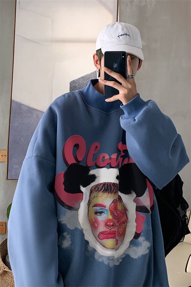 加绒加厚高领卫衣头像印花落肩袖情侣款打底衫男XZ514-2-G80-P48,男装T恤,星座514-2(原B239)