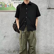 得物抖音品质二开老钱风亚麻冰丝纹短袖衬衫男女休闲美式潮牌衬衣，男装T恤，电商A486