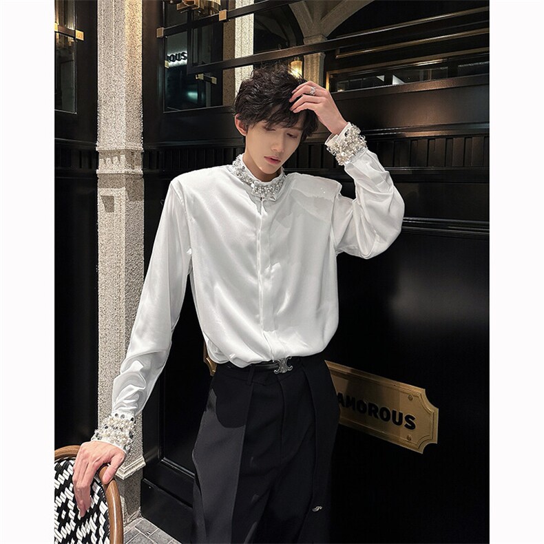 现货！25春季男士重工珠片刺绣设计感垫肩醋酸衬衫CS126-P118图片