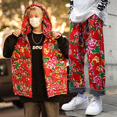 HA连帽棉马甲坎肩背心大码加绒裤套装新中式团队表演出汉服风，男装背心/马甲，星座115A(原星座507）