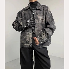 美式潮牌扎染解构设计短款牛仔夹克外套男复古宽松休闲J21-P80，男装工装外套，星座310A-4