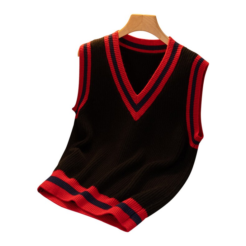 时尚百搭V领双色羊毛背心羊毛显瘦修身无袖针织衫，女装背心吊带，盛世绒华
