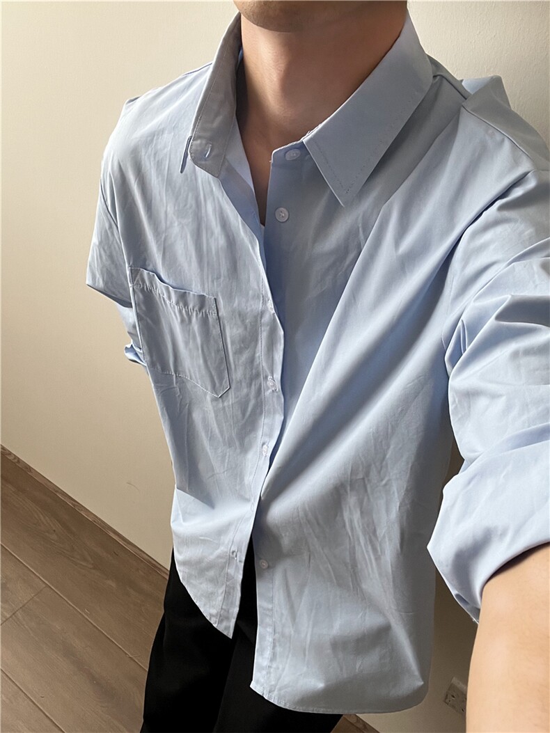 轻熟男士百搭休闲衬衫纯色翻领衬衣气质上衣510-1-C009-P55,男装衬衫,星座510-1