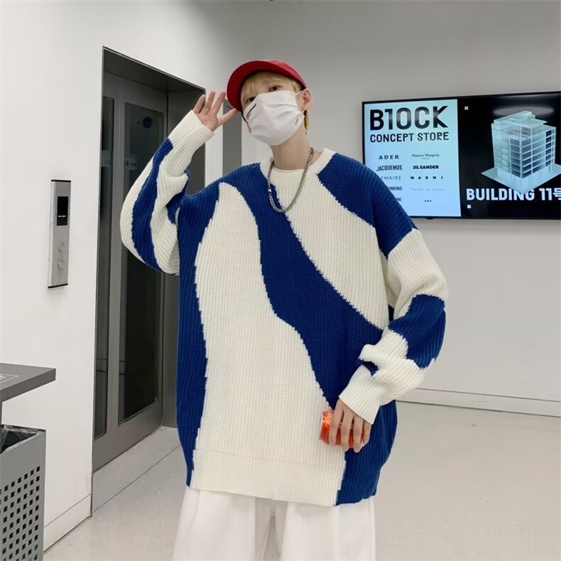 韩版宽松长袖百搭休闲针织衫2023秋冬新款拼色圆领毛衣M637-P38,男装针织衫/毛衣,星座512-2