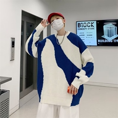 韩版宽松长袖百搭休闲针织衫2023秋冬新款拼色圆领毛衣M637-P38，男装针织衫/毛衣，星座512-2